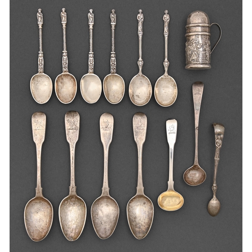 282 - Miscellaneous silver tea, coffee and condiment spoons and a silver pepperette, George III-c1900, 7oz... 