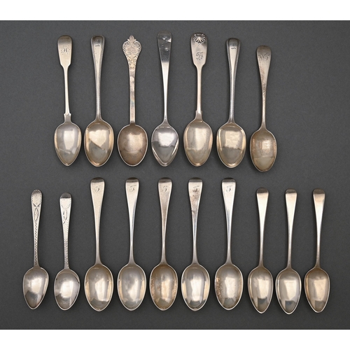 293 - Sixteen silver teaspoons, including several part sets, George III-early 20th c and a Britannia Stand... 