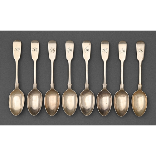 297 - A set of eight Victorian silver teaspoons, Fiddle pattern, by Josiah Williams & Co, London 1886,... 