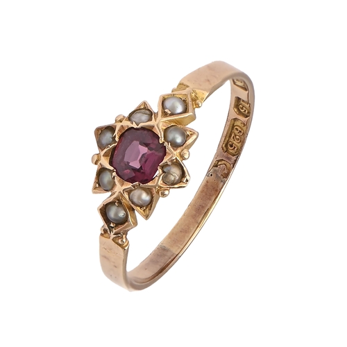 30 - A Victorian amethyst and split pearl ring, in 15ct gold, part marked Birmingham c1900, 1.8g, size O... 