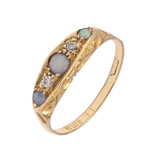 32 - An opal and diamond ring, in 18ct gold, Birmingham 1918, 2.7g, size M