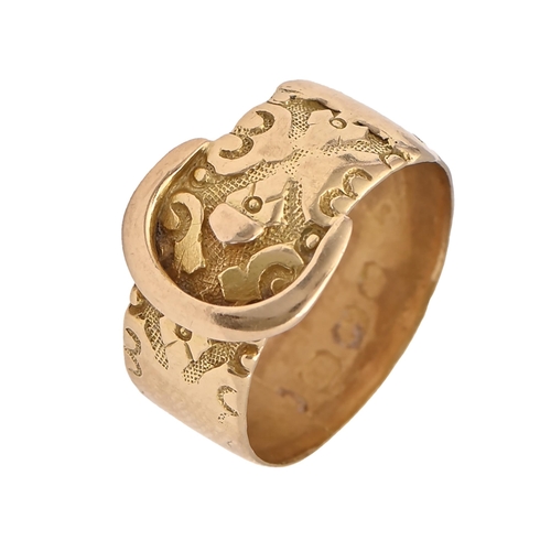 37 - A Victorian 18ct gold buckle ring, marks rubbed, 3.7g, size G