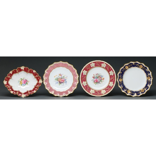 413 - A Royal Crown Derby Vine pattern dessert dish and plate, c.1940, printed and painted with a central ... 