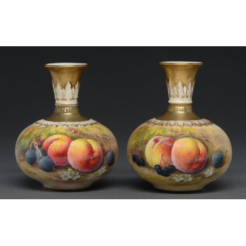 459 - A pair of Royal Worcester vases, 1931 and 1932, painted by Ricketts, both signed, with fruit, two ch... 