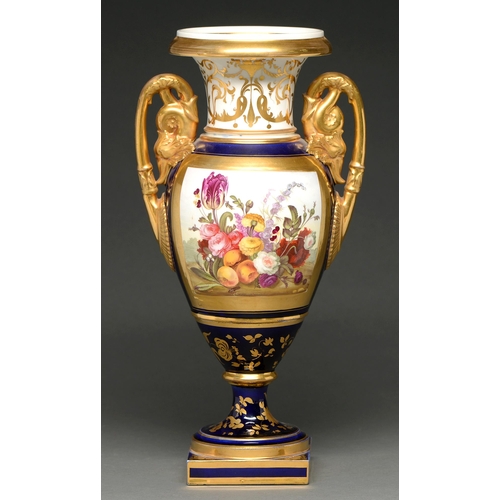 461 - A fine Davenport vase, c1815-20 in Empire style, painted with a panel of flowers including a promine... 