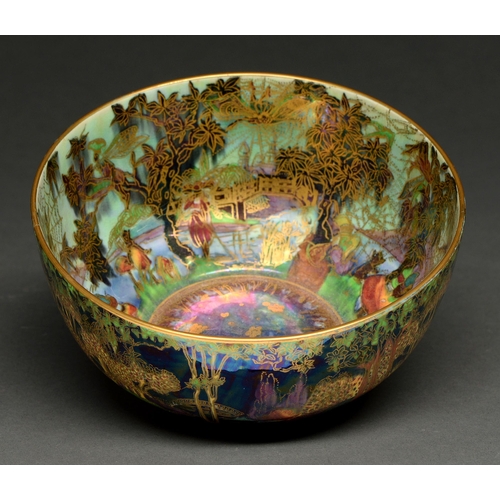 468 - A Wedgwood Fairyland lustre Fairies with Large Hat and Woodland Bridge version II Listal Bowl, desig... 