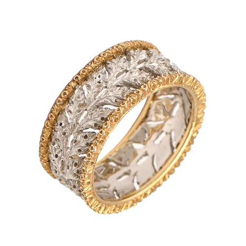 47 - Buccellati. A two-colour gold ring, Band Eternelle, of frosted leaves design, signed Buccellati... 