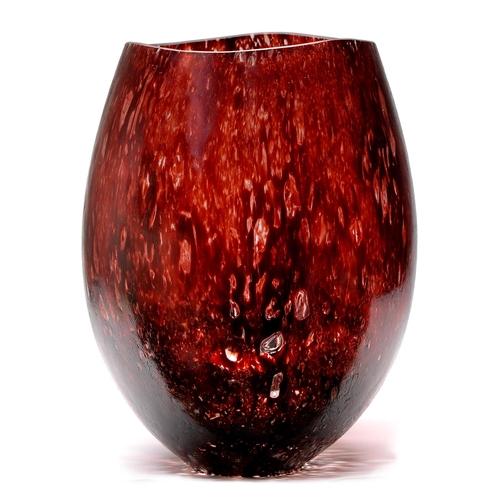 471 - A Kosta mottled Burgundy glass Dino vase, designed by Kjell Engman, c2000, 40cm h, engraved mark... 