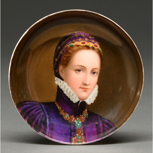 474 - A German porcelain dish, late 19th c, finely painted with a portrait of a 16th century noble or rega... 