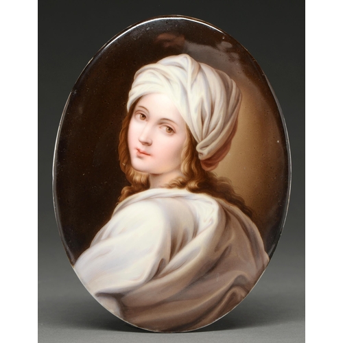 476 - A German porcelain plaque, probably Hutschenreuther, c1900, painted with Beatrice Cenci after the pi... 