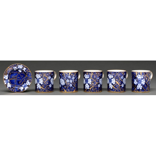 479 - A set of five Copeland bone china Anglo-Japanese coffee cans and one saucer, c1880, decorated in blu... 