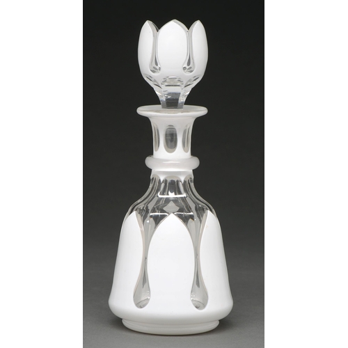 490 - A French or Bohemian overlay glass scent bottle and stopper, 19th c, overlaid in white with magnolia... 