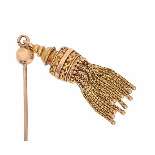 505 - A gold stickpin, with tassel terminal, terminal 41mm l, 7.2g