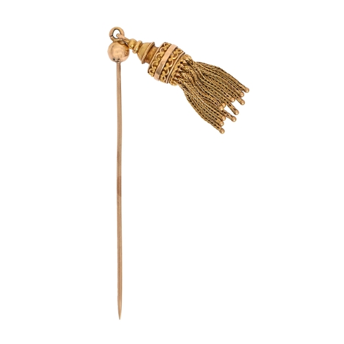 505 - A gold stickpin, with tassel terminal, terminal 41mm l, 7.2g