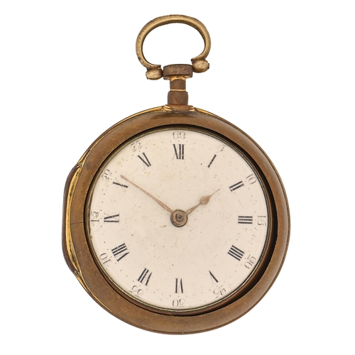 514 - A George III copper gilt verge watch, John Coates, Horncastle, No 1089,  with enamelled dial an... 