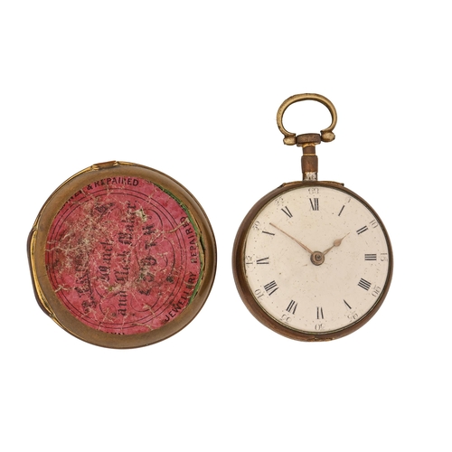 514 - A George III copper gilt verge watch, John Coates, Horncastle, No 1089,  with enamelled dial an... 