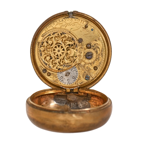 514 - A George III copper gilt verge watch, John Coates, Horncastle, No 1089,  with enamelled dial an... 