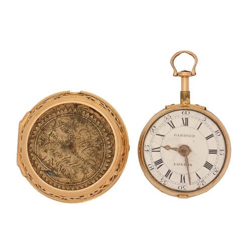 517 - A George III pair cased 18ct gold repousse repeating verge watch, c1760, Thomas Gardener, London, No... 