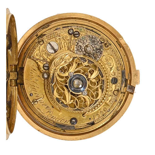 517 - A George III pair cased 18ct gold repousse repeating verge watch, c1760, Thomas Gardener, London, No... 