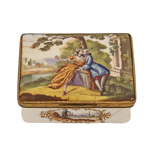 533 - A German porcelain snuff box, c1770,   of bombe form, the sides and underside painted with... 