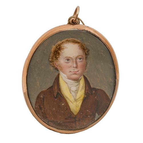 537 - English School, early 19th century - Portrait miniature of a Man,  in a brown coat, yellow waistcoat... 