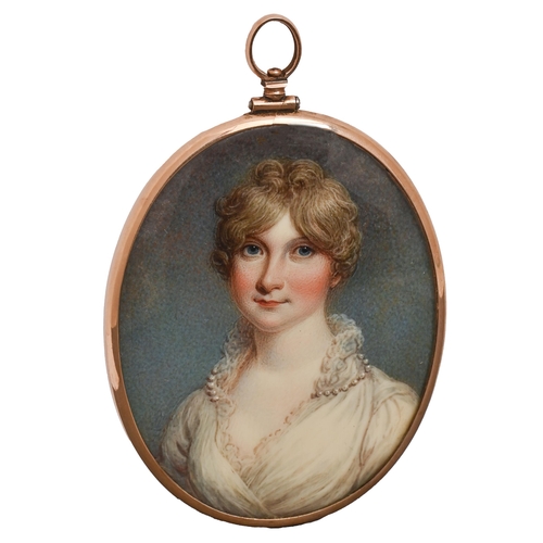 538 - Attributed to Anne Mee, née Foldstone (c1770-1851) - Portrait miniature of a Young Woman,  in a whit... 