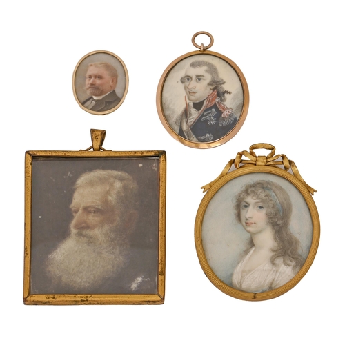 541 - English School - Four portrait miniatures, comprising English School, late 18th c - A Naval Officer,... 