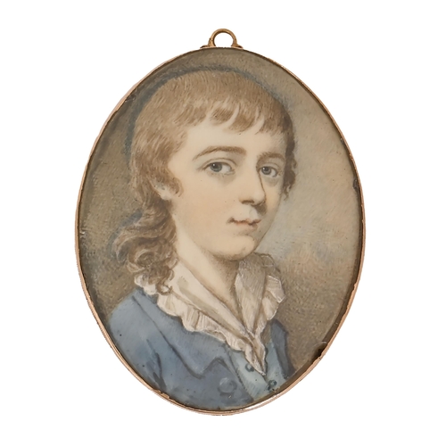 542 - English School, c1770 - Portrait miniature of a Boy,  with light brown shoulder length hair, in ligh... 