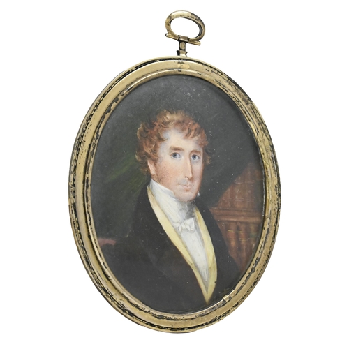 545 - English School, early 19th century - Portrait miniature of a Gentleman,  bust length in a brown coat... 