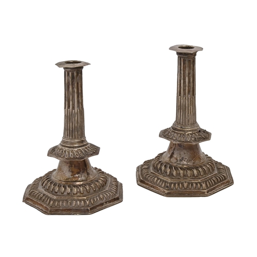 549 - A pair of silver candlesticks, Low Countries, c1690, the stop fluted pillar on octagonal knop and ga... 