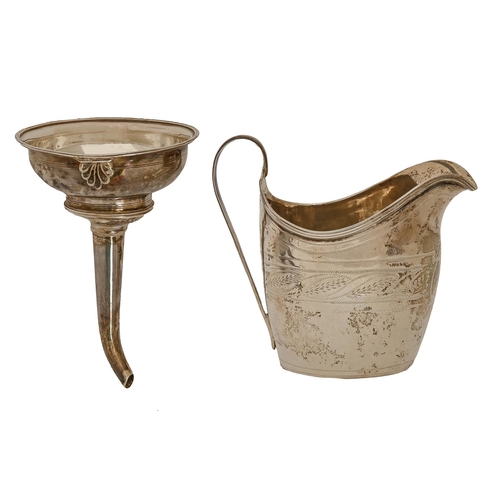 584 - A George III silver wine funnel, with shell shaped lug, 12cm h, marks rubbed, London, probably 1809 ... 