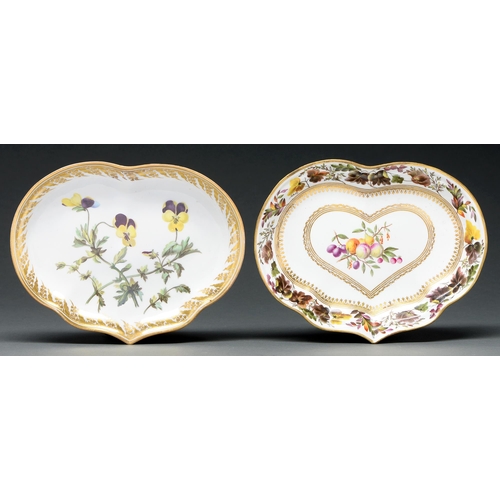 627 - A Derby dessert dish, c 1795, of kidney shape, painted by George Complin with fruit in a gilt heart-... 