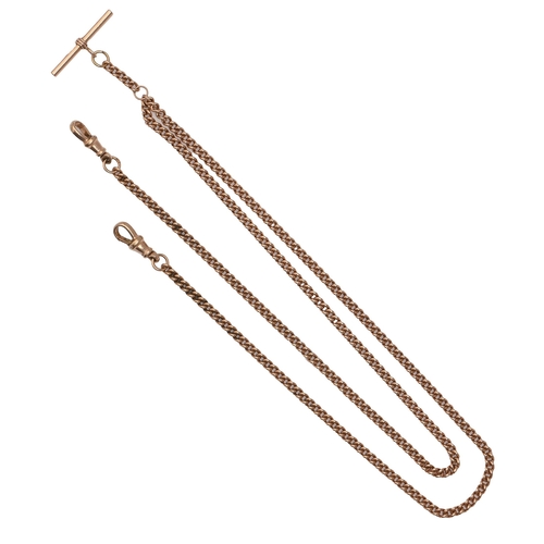 63 - A 9ct gold watch chain and 'T' bar, 66cm l, 26.5g