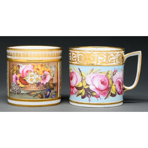 636 - A Derby porter mug,  c 1810, painted in the manner of William 'Quaker' Pegg, with a continuous ... 