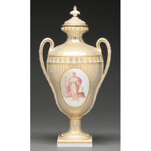 647 - A Chelsea-Derby vase and cover, c 1783-84, of pear shape, painted by Zachariah Boreman and Richard A... 