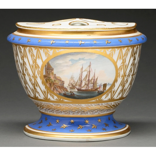 649 - A Derby bough pot, c 1795-1800, of semi-circular section and vase shape, painted to the front by Geo... 