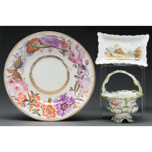 670 - A Derby circular plate, the porcelain c 1780, the outside decoration c 1820, painted with a garland ... 