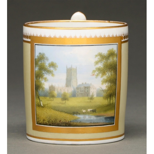 681 - A Chamberlain's Worcester mug, c 1810, painted to the front with a view of Cirencester, church and h... 