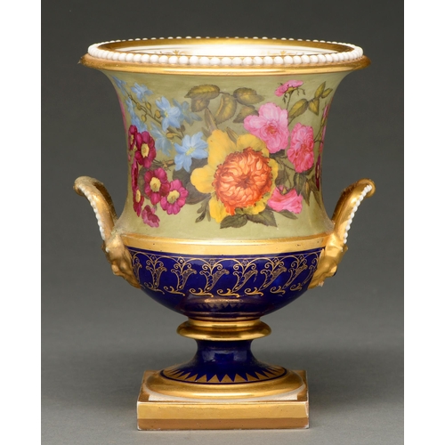 687 - A Flight, Barr & Barr campana vase, c 1820, painted with continuous flowers including a prominen... 