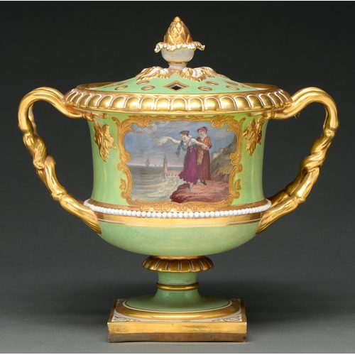 688 - A Flight, Barr & Barr pot pourri vase and cover, c 1825, of Warwick shape, painted with scenes o... 