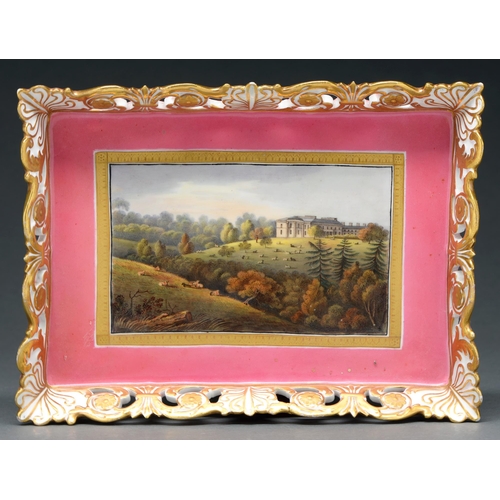 690 - A Chamberlain’s Worcester rectangular tray, c 1830, painted by Doe & Rogers with a view of Bowde... 