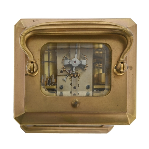 729 - A French brass carriage clock, late 19th c, with platform escapement to the gong-striking movement, ... 