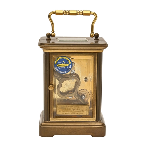 742 - A brass carriage timepiece, Matthew Norman, with platform lever escapement, key, 11cm h excluding ha... 