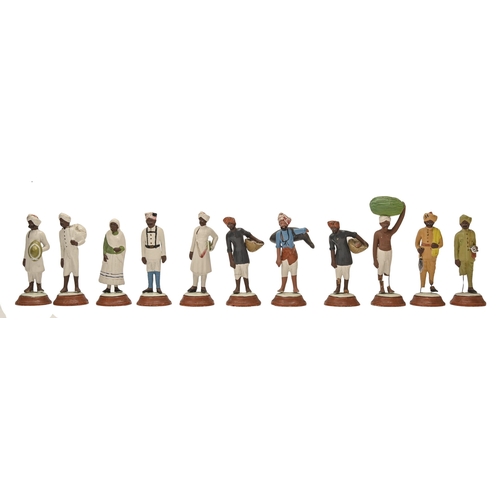 746 - Nineteen Indian painted clay 'Poona' figures, 20th c, approx 11cm h (11)