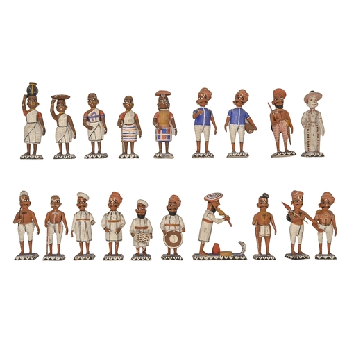 747 - Nineteen painted balsa wood 'Poona' figures, 20th c, 10cm h