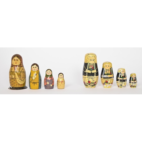 761 - Russian folk art. A painted wood matryoshka doll, early 20th c, 14cm h and another, second quarter 2... 