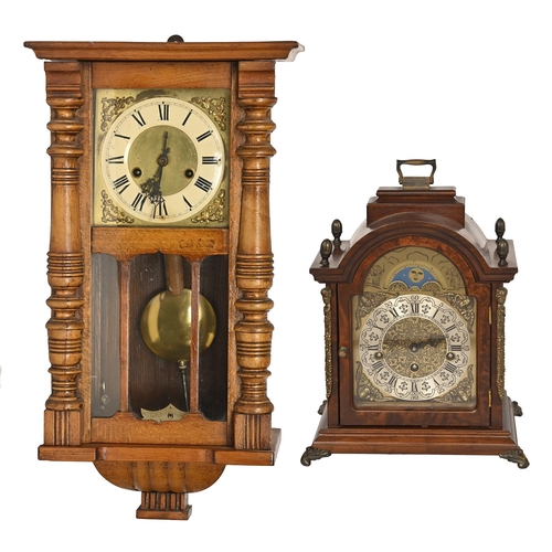 786 - An antique style giltmetal mounted walnut bracket clock, with brass and silvered arch top dial, 32cm... 