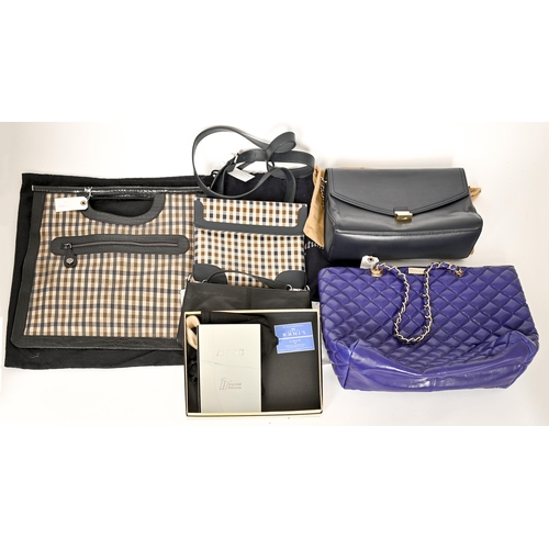 793 - An Aquascutum of London crocodile hide and canvas handbag, 43cm w, a snakeskin and canvas shoulder b... 