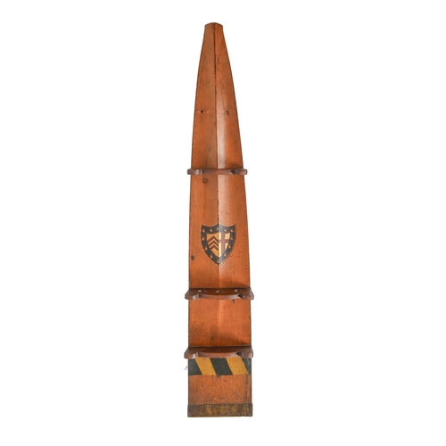 836 - University Rowing. A pipe rack made from the blade of a rowing oar, early 20th c, decorated with the... 