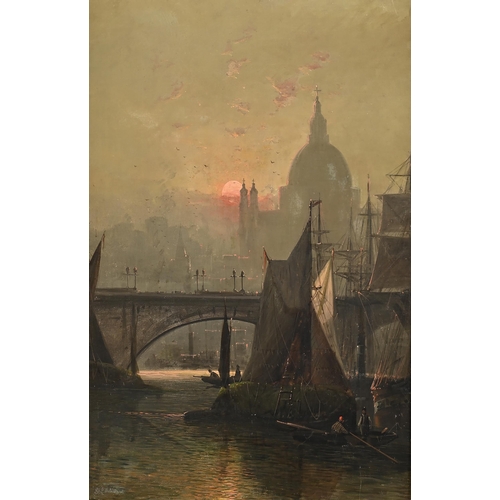 896 - St. John Mulholland (1839-1910) - St Paul’s Cathedral from the River Thames by Night, signed, oil on... 